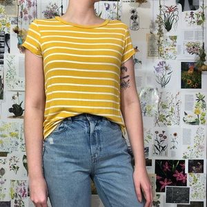 AEO Yellow and White Striped Tee